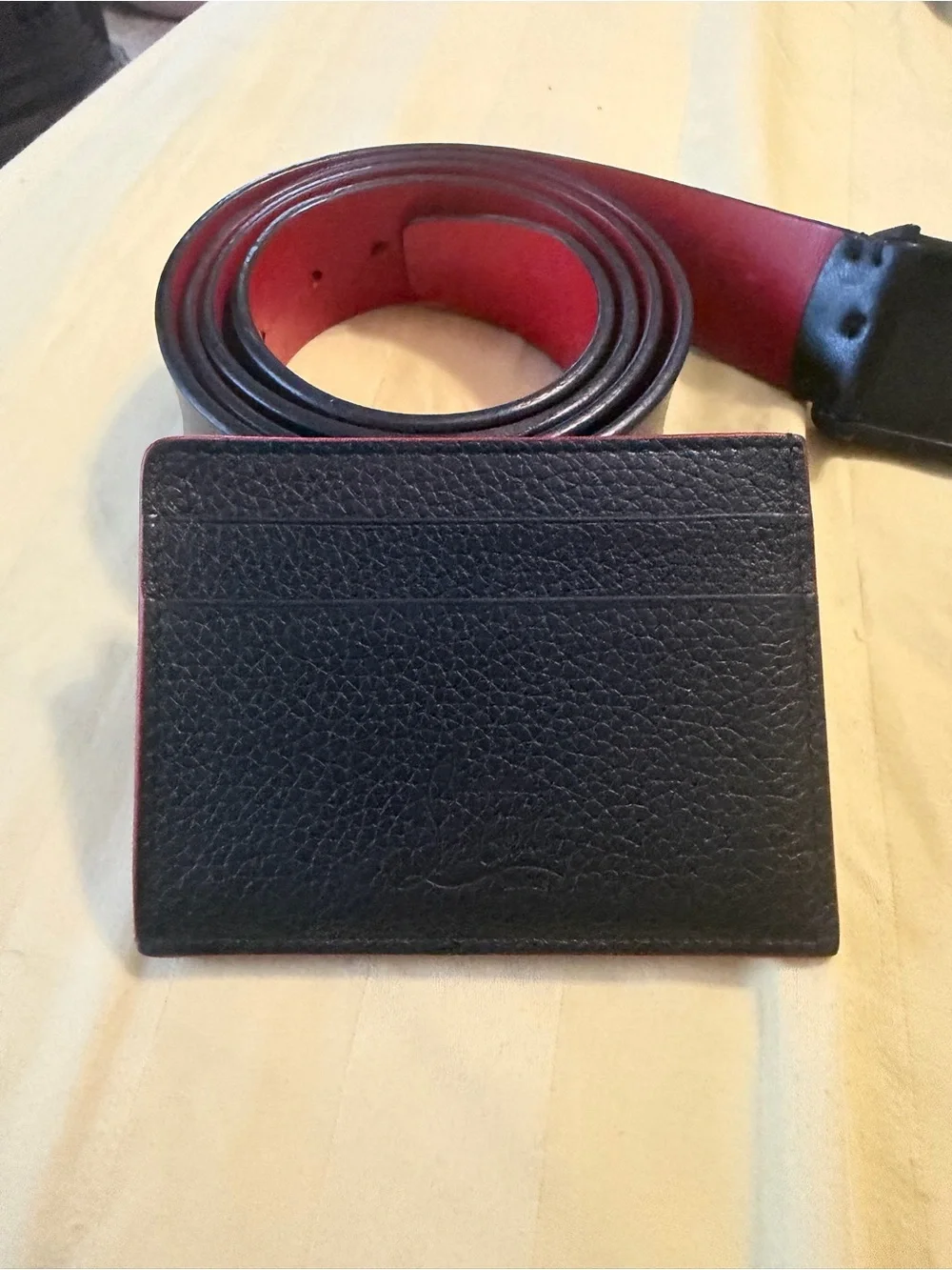 Christian Louboutin Black Leather Belt with Red Trim & Credit Card wallet.